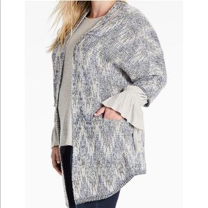 Lucky Brand Blue & White Poncho Sweater Cardigan